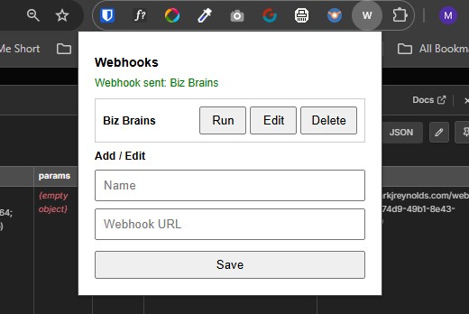 Firing a webhook from the Chrome Extension inside BizBrains